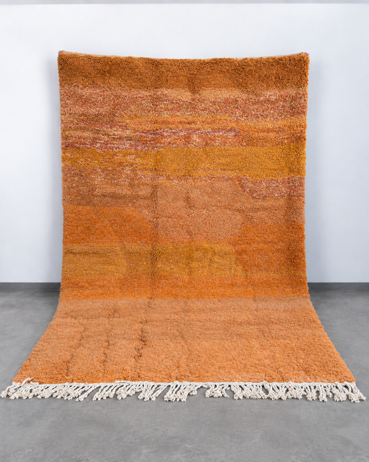 Tapis berbère Beni Ouarain coloré 300 × 210 cm doré et olive, laine nouée main au Maroc