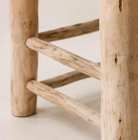 Wooden stool with woven straw seat – H40 cm
